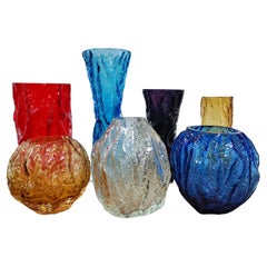 Set of 7 Mid-Century Modern Ingrid Glass Tree Bark Vases, West Germany, 1970s