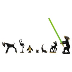 Juego de 7 Animales Masivos de Latón Modernos de Mediados de Siglo, Austria, años 60
