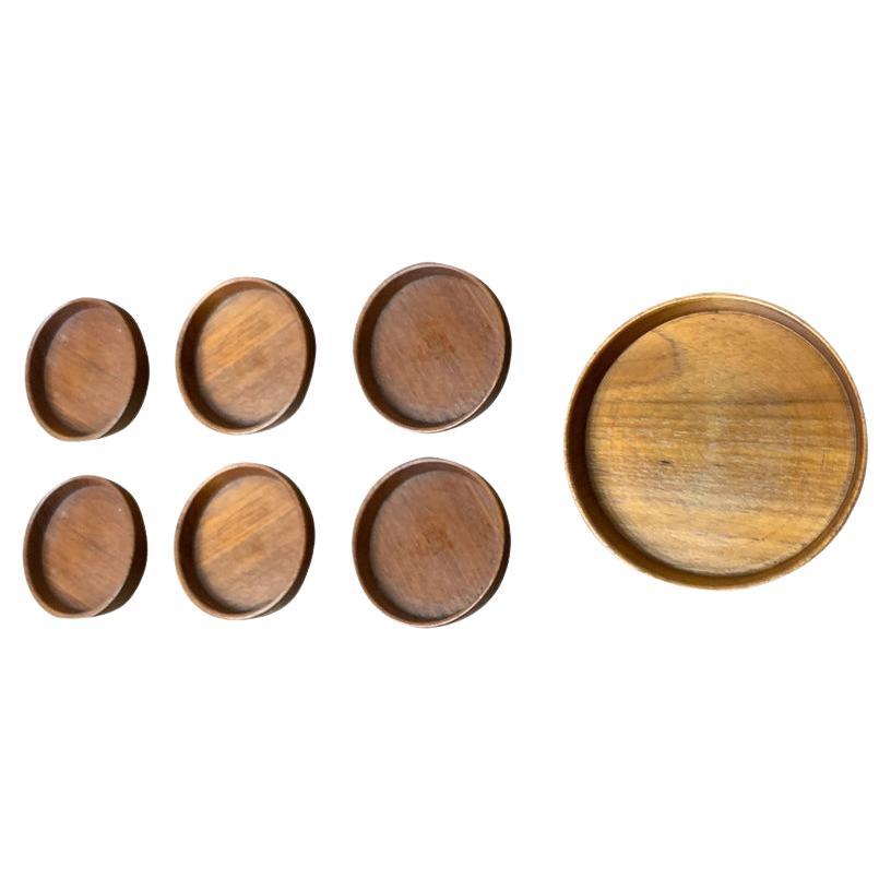 Juego de 7 cuencos de madera de mediados de siglo, años 60