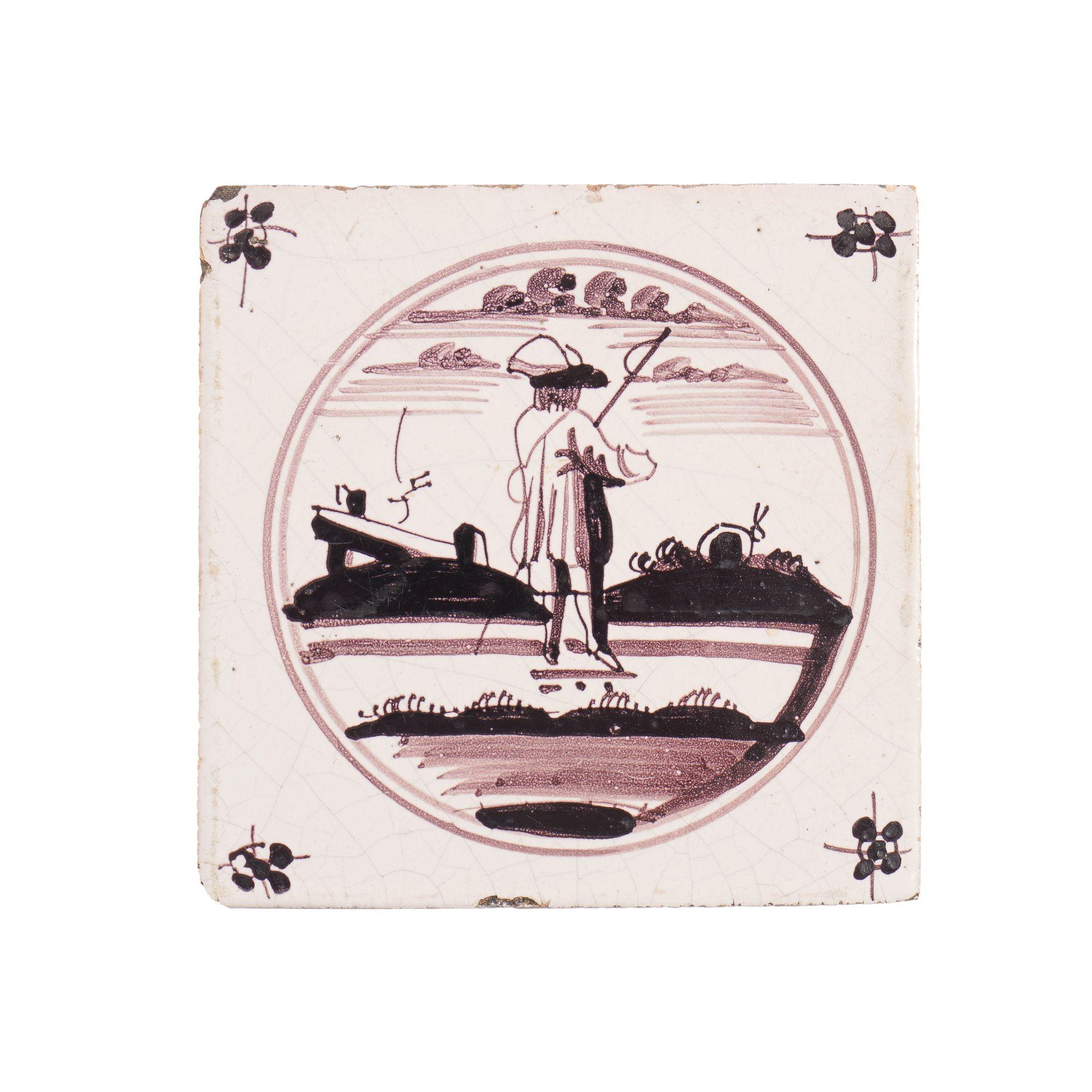 Set of 7 mulberry decorated figural Delft faience tiles, c. 1680-1700 For Sale 9