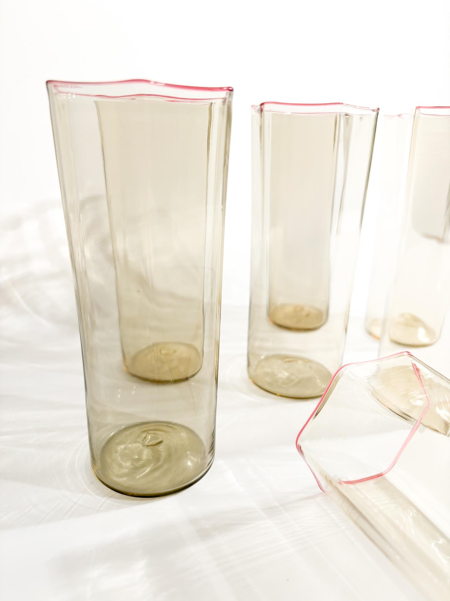 Juego de 7 copas de cristal de Murano de Carlo Scarpa para Venini Años 30 3