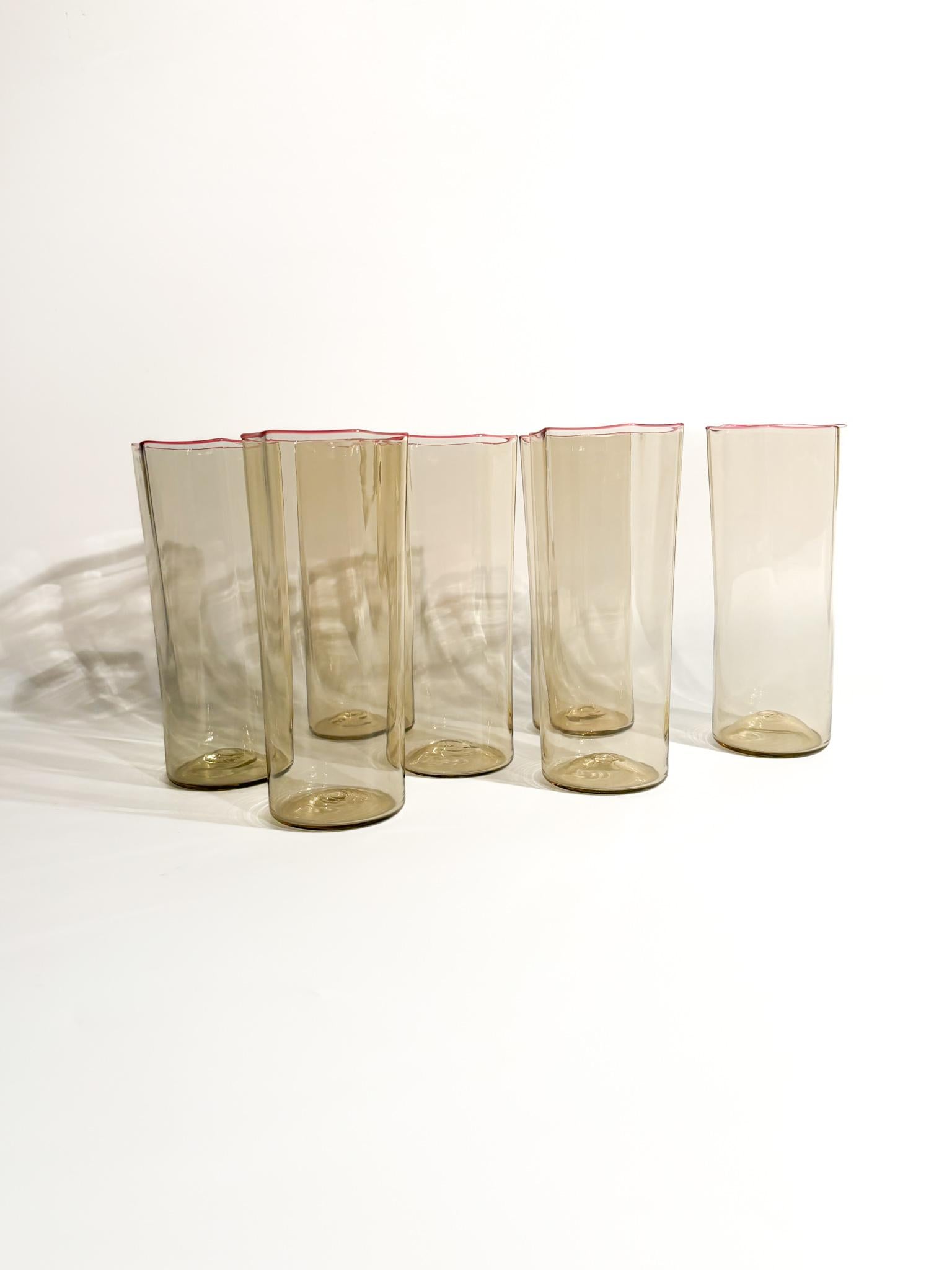 Juego de 7 copas de cristal de Murano de Carlo Scarpa para Venini Años 30 4