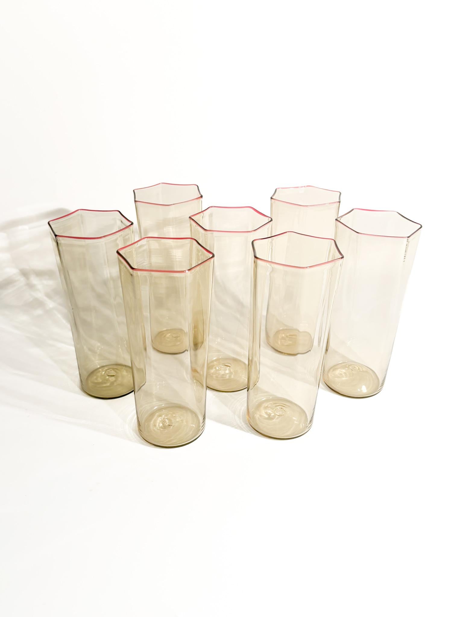 Juego de 7 copas de cristal de Murano de Carlo Scarpa para Venini Años 30 Art Decó