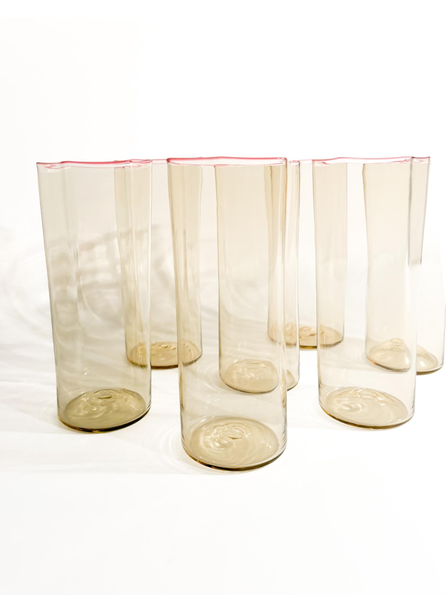 Juego de 7 copas de cristal de Murano de Carlo Scarpa para Venini Años 30 Italiano