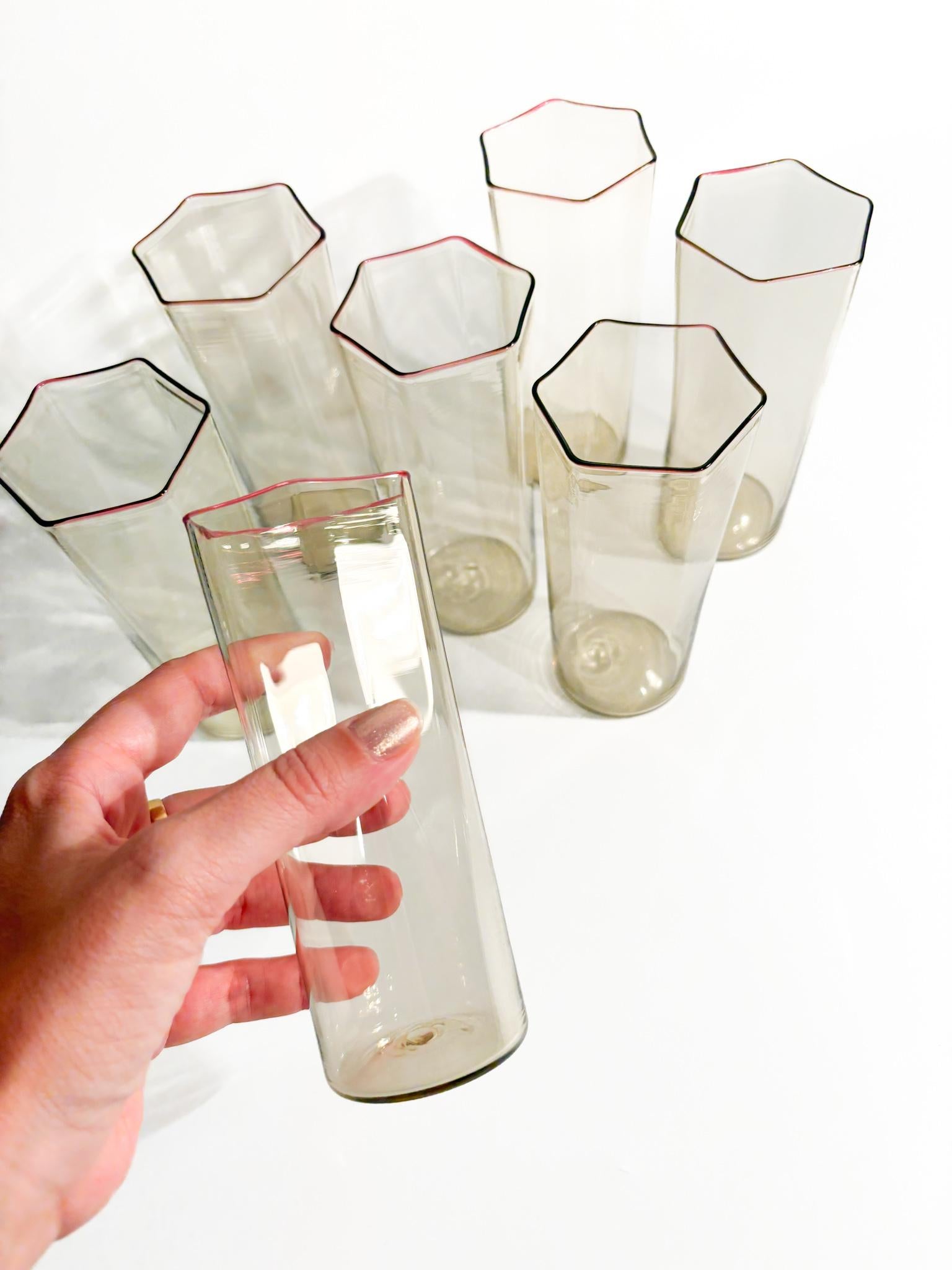 Juego de 7 copas de cristal de Murano de Carlo Scarpa para Venini Años 30 Cristal de Murano
