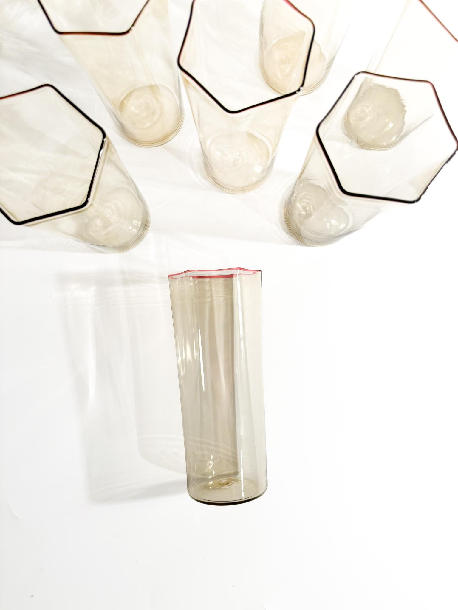 Juego de 7 copas de cristal de Murano de Carlo Scarpa para Venini Años 30 1