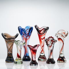 Set of 7 Murano Multi-coloured Glass Vases, Italy, 1970