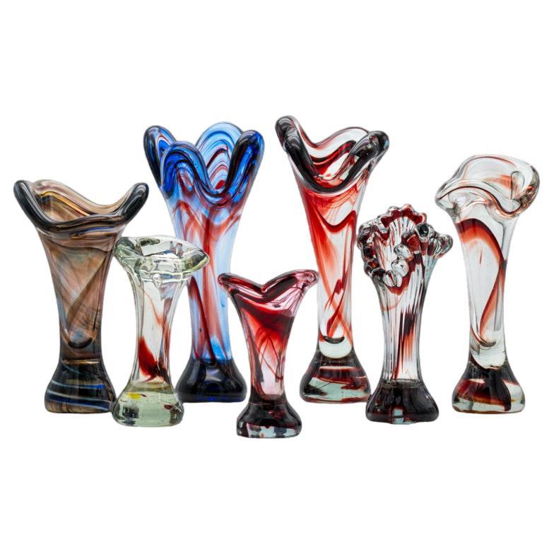 Set of 5 Murano Multicoloured Glass Vases, Italy, 1970 For Sale at 1stDibs