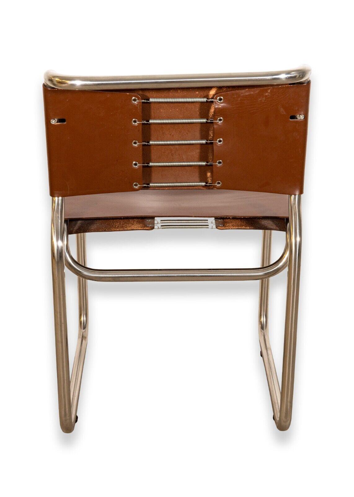 20th Century Set of 7 Nicos Zographos CH66 Chrome and Brown Leather Cantilever Dining Chairs