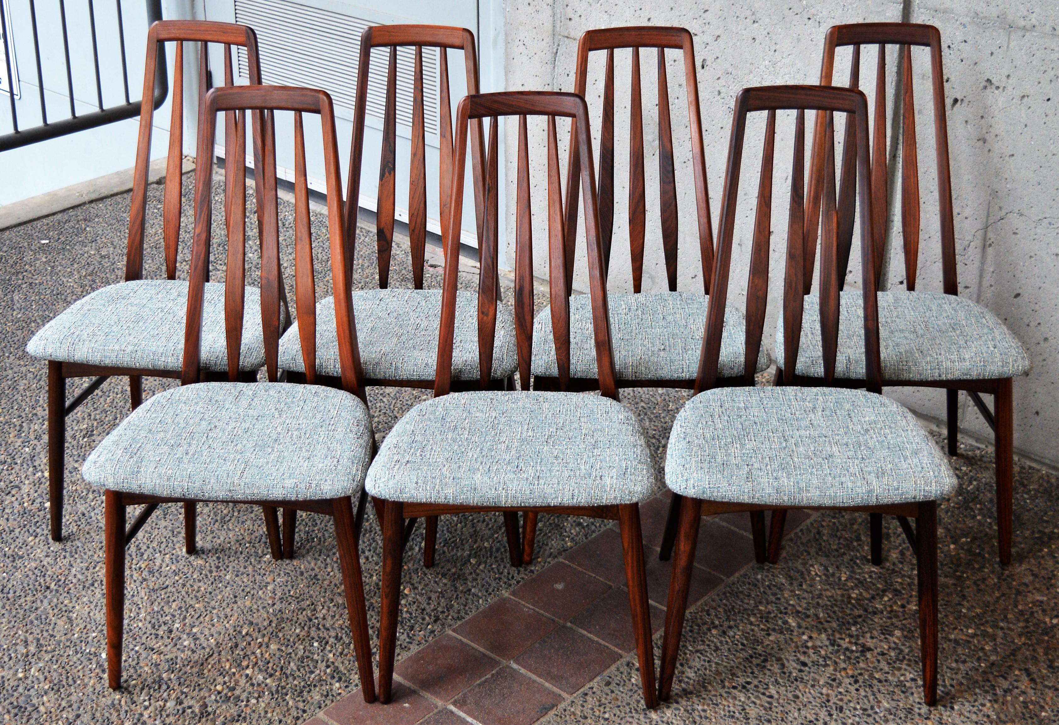 Set of 7 Niels Koefoed Restored Rosewood Eva Chairs in Blue - Koefoeds Hornslet 4