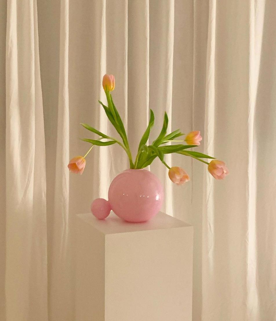 Modern Set of 7 Opaque Pink Double Bubble Vases by Valeria Vasi For Sale