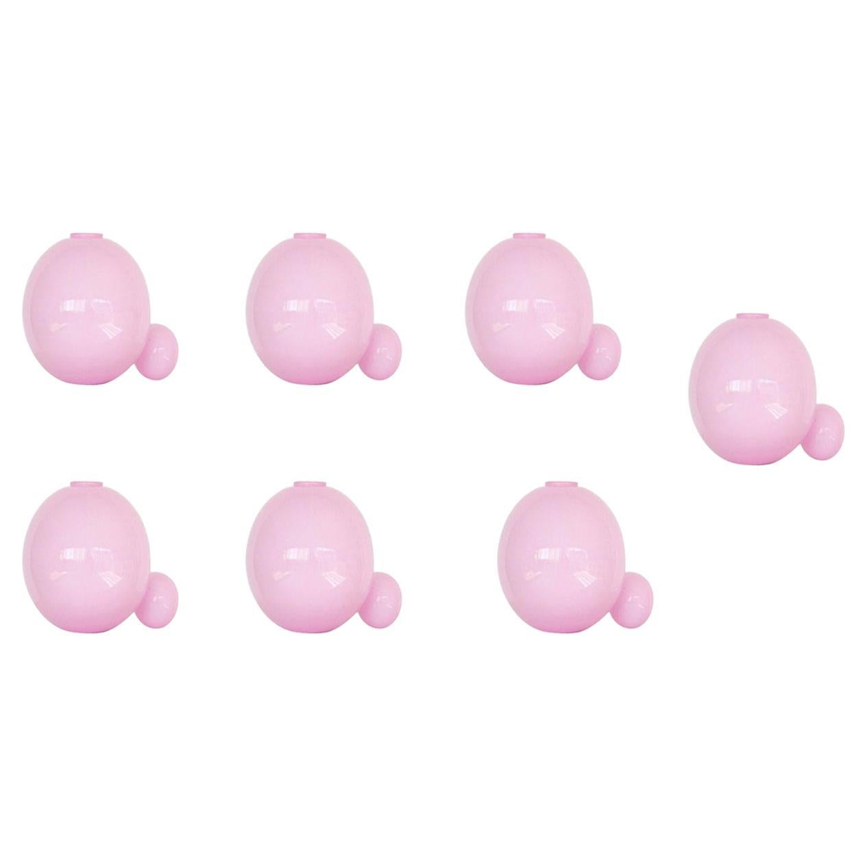 Set of 7 Opaque Pink Double Bubble Vases by Valeria Vasi For Sale