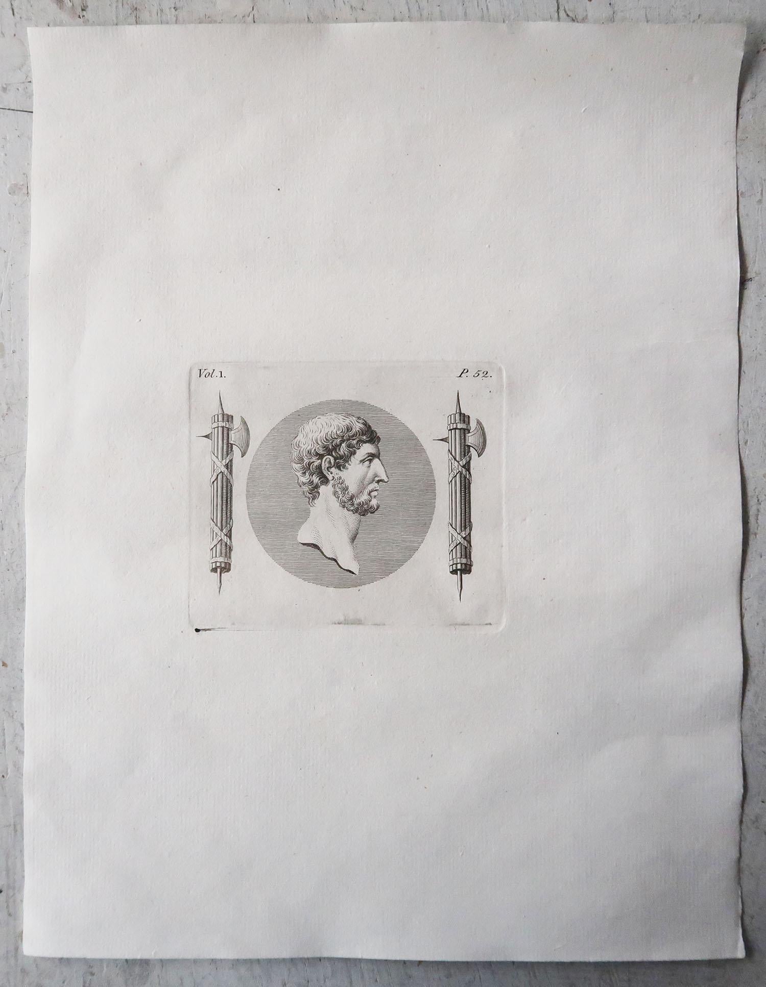 Prachtvoller Satz von 7 Porträtdrucken. Wichtige männliche und weibliche Figuren aus dem alten Rom.

Auf schönem Büttenpapier.

Kupferstiche 

Veröffentlicht um 1790

Ungerahmt.

Das angegebene Maß ist die Papiergröße eines