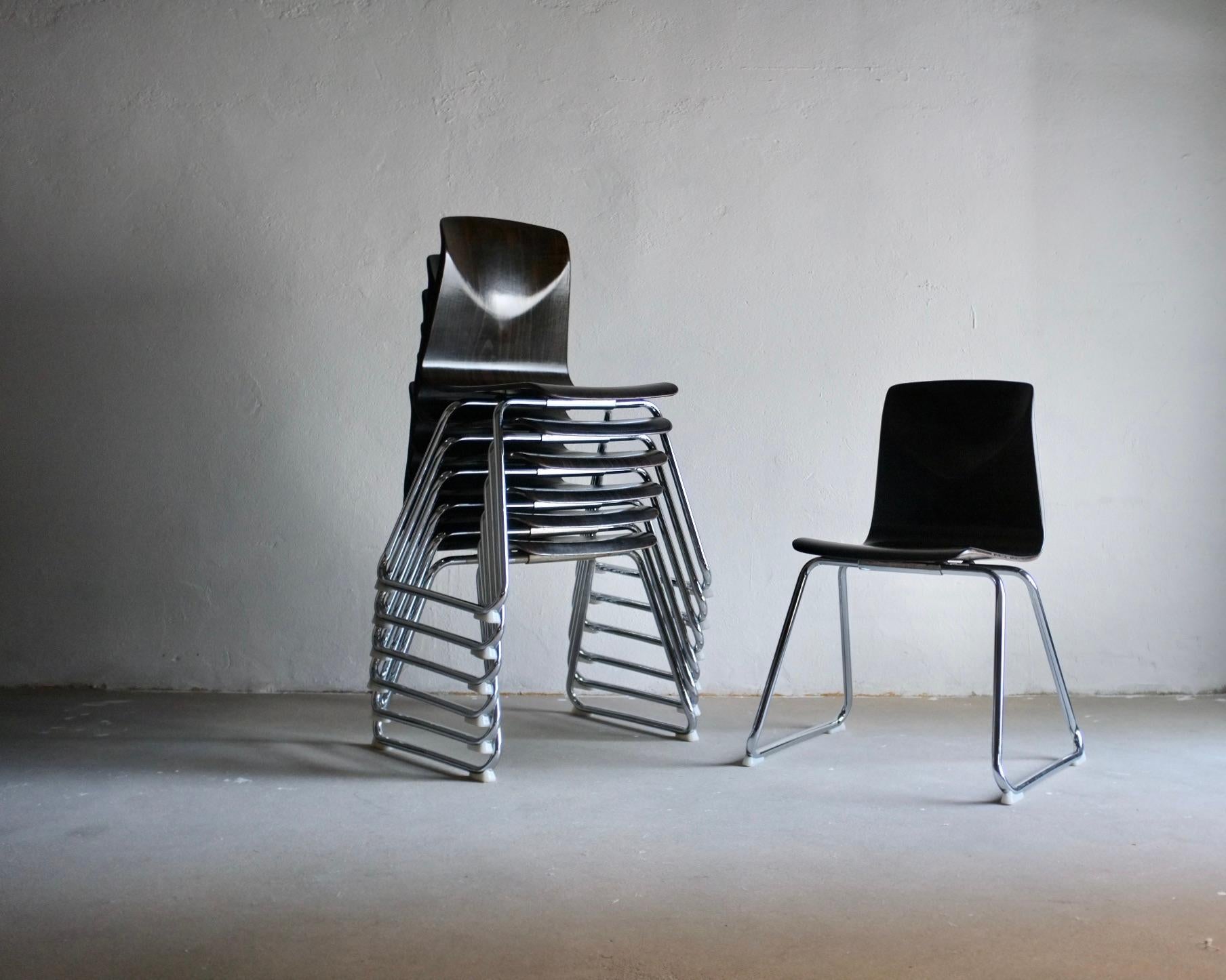 Ensemble de 7 chaises de salle à manger empilables en acier tubulaire Pagholtz, Allemagne de l'Ouest années 1960 en vente 8