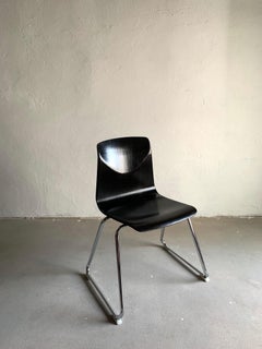 Ensemble de 7 chaises de salle à manger empilables en acier tubulaire Pagholtz, Allemagne de l'Ouest années 1960