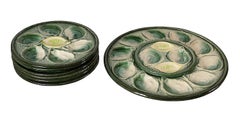 Set of 7 pcs. French Majolica Oyster Plates Saint Clement, circa 1950