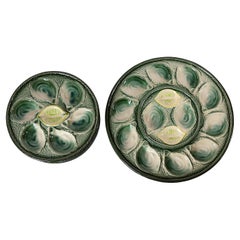Set of 7 pcs. French Majolica Oyster Plates Saint Clement, circa 1950