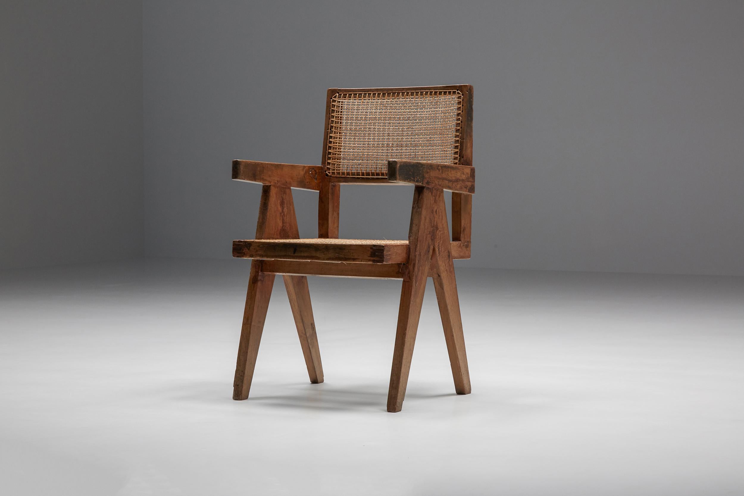 Mid-20th Century Pierre Jeanneret Set of 7 Office/Dining Cane Chairs, Chandigarh PJ-SI-28-B
