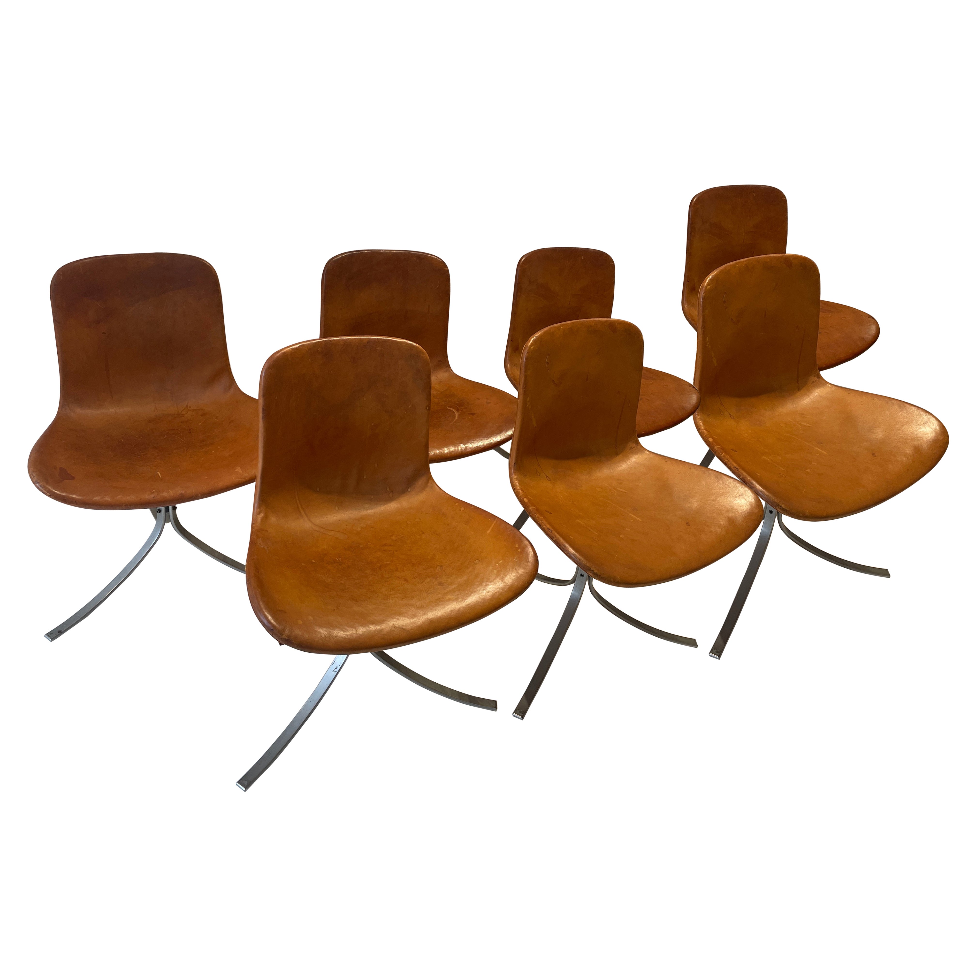 Ensemble de 7 chaises de salle à manger Poul Kjaerholm modèle PK9  Première édition  E. Kold  1961 en vente