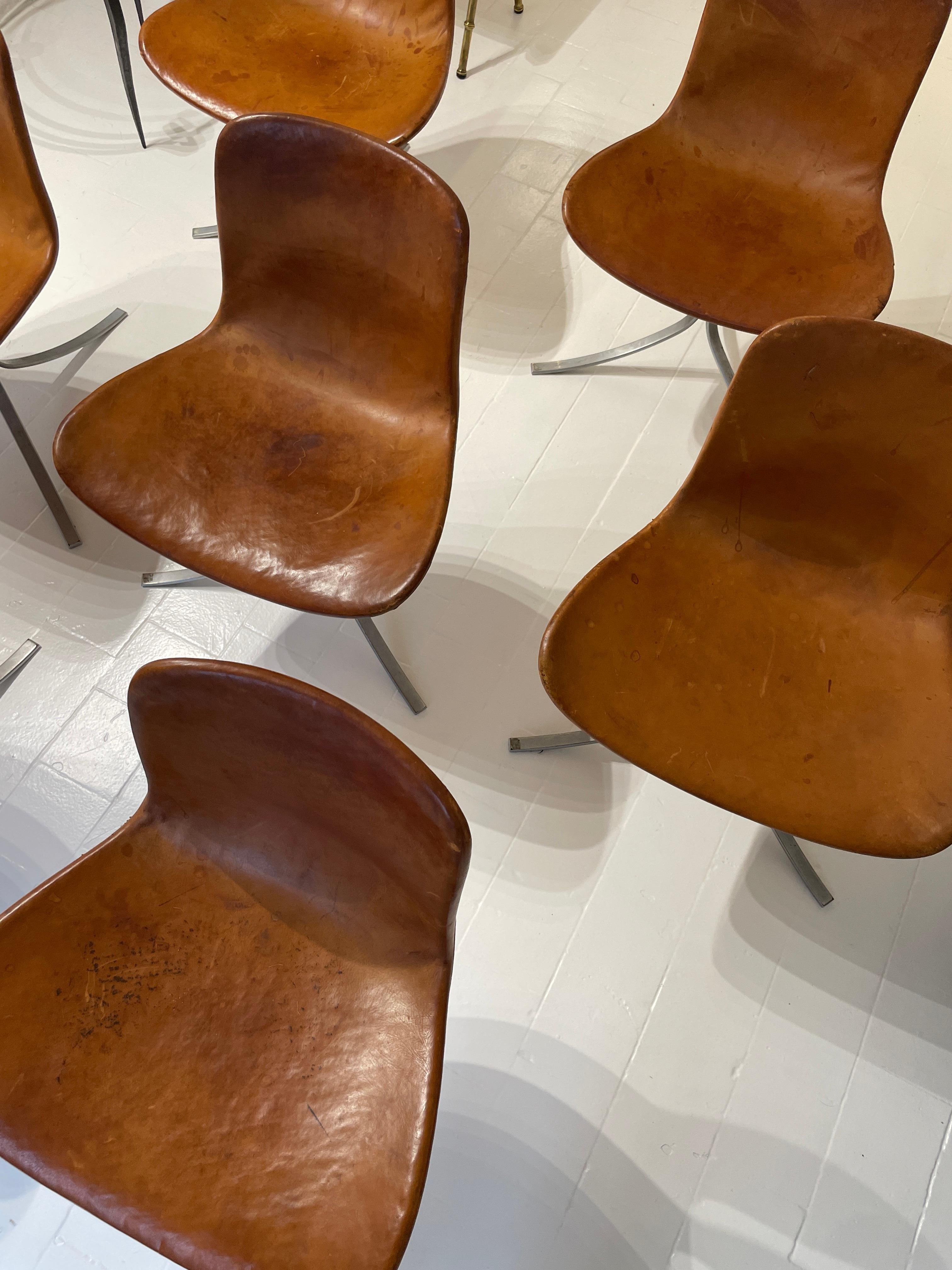 Cuir Ensemble de 7 chaises de salle à manger Poul Kjaerholm modèle PK9  Première édition  E. Kold  1961 en vente