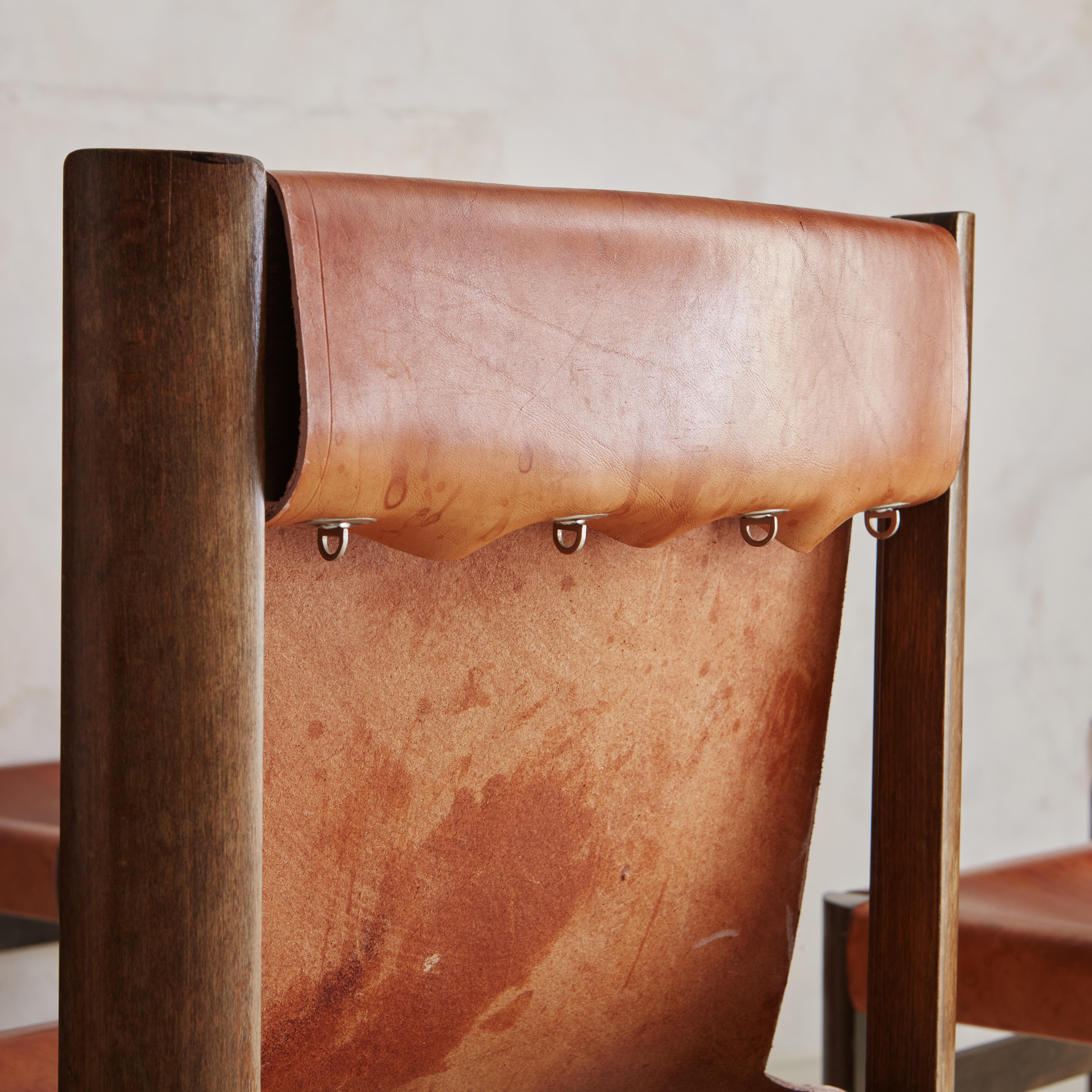 Set of 7 Saddle Leather Sling Back Dining Chairs by Jordi Vilanova 4