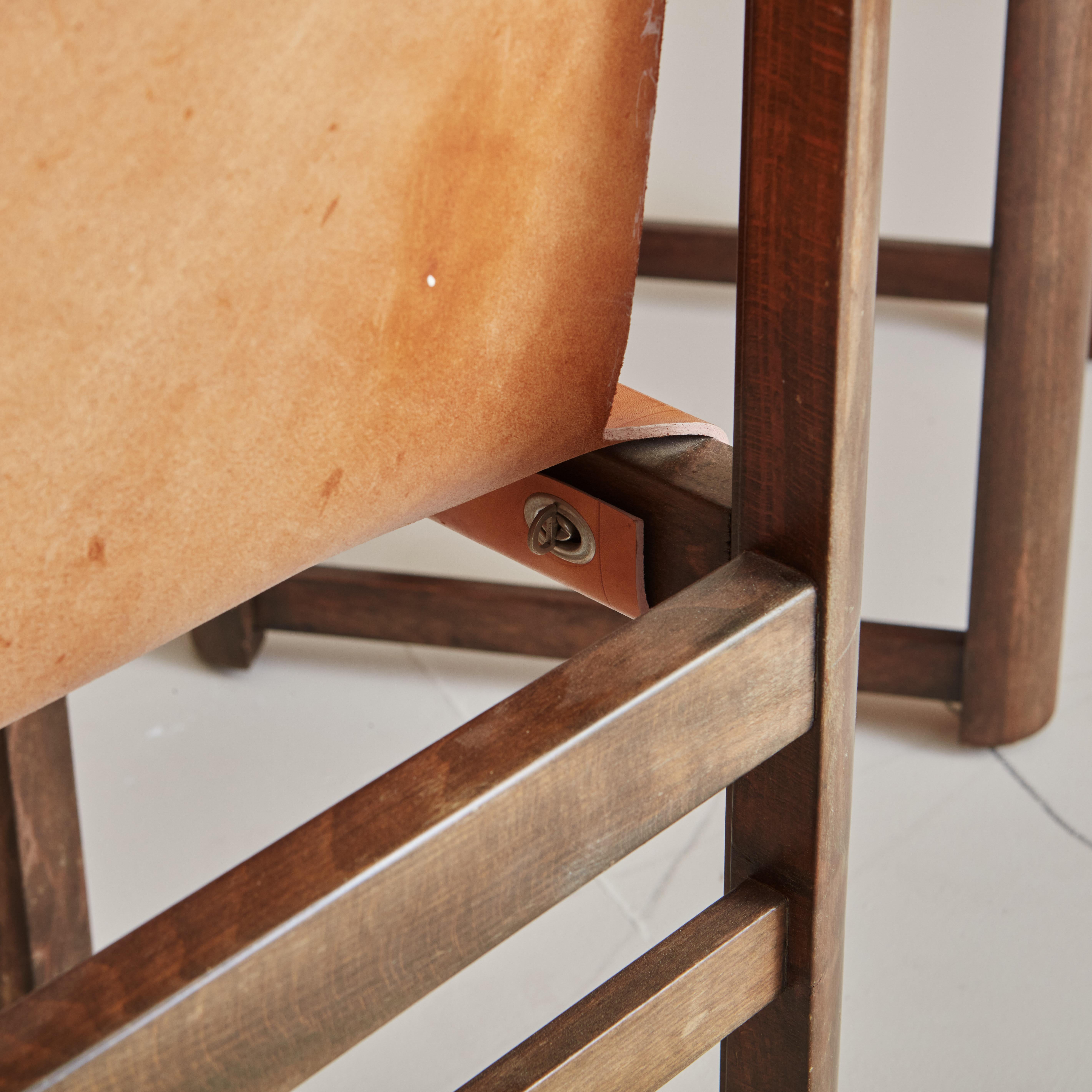 Set of 7 Saddle Leather Sling Back Dining Chairs by Jordi Vilanova 5