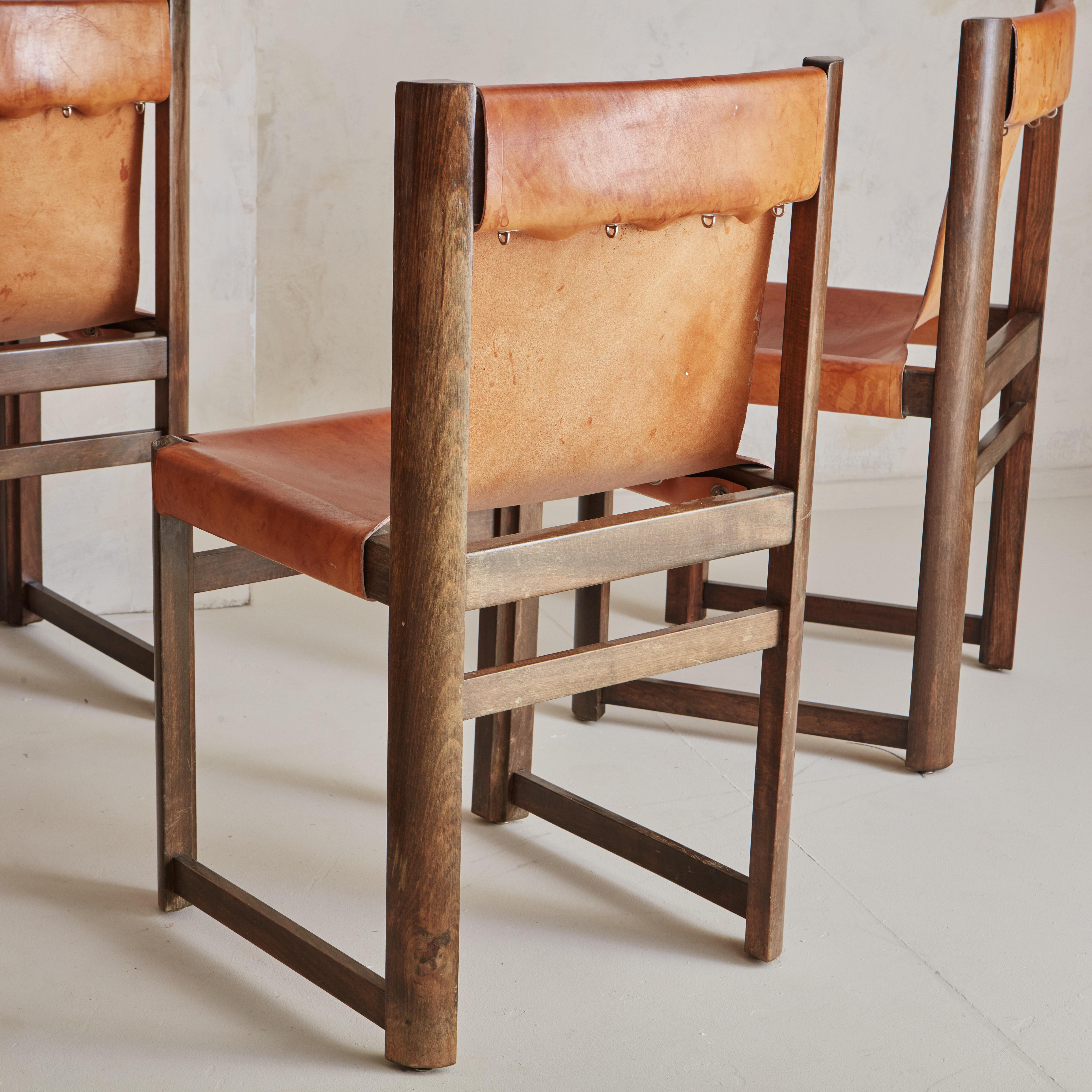 Set of 7 Saddle Leather Sling Back Dining Chairs by Jordi Vilanova 6