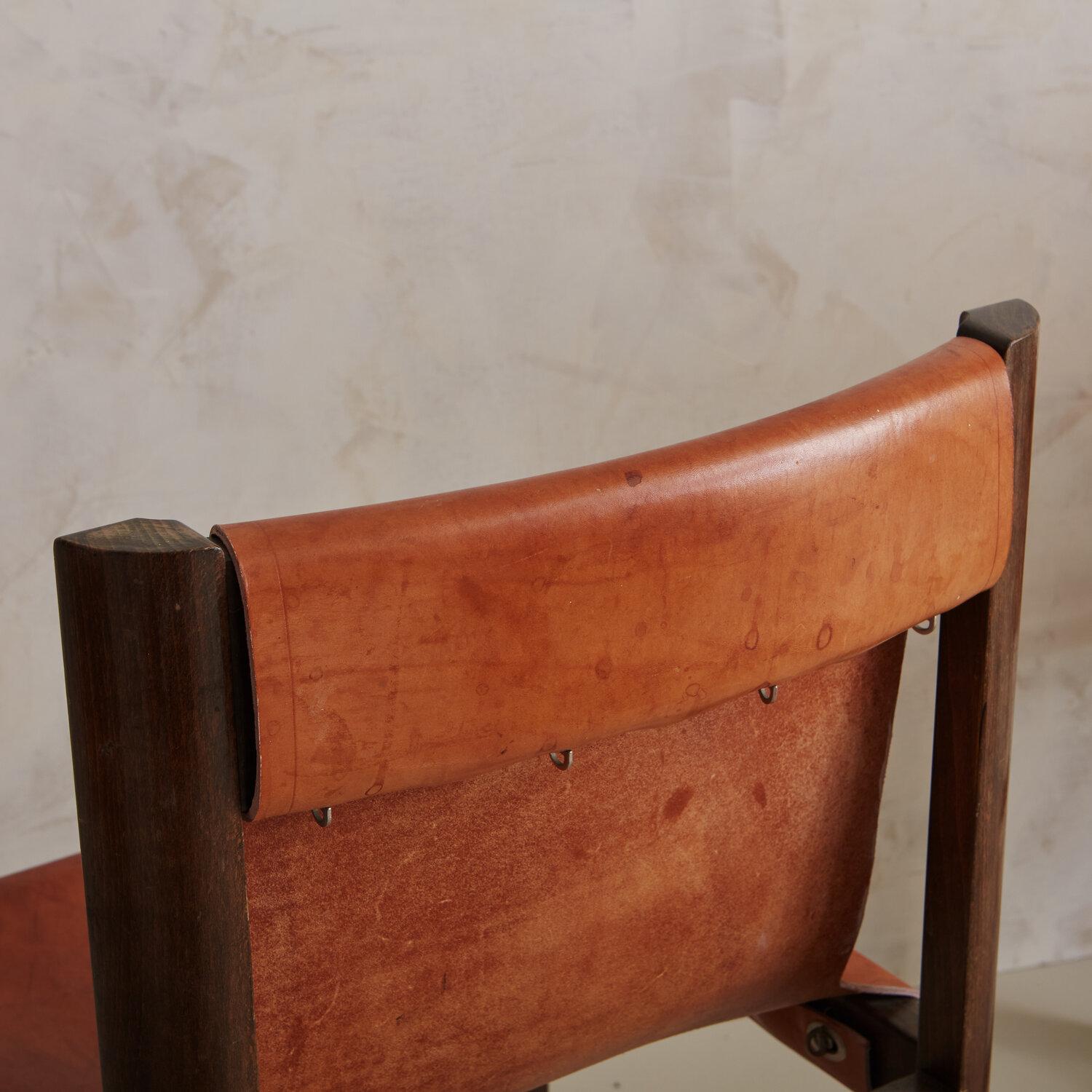 Set of 7 Saddle Leather Sling Back Dining Chairs by Jordi Vilanova 8