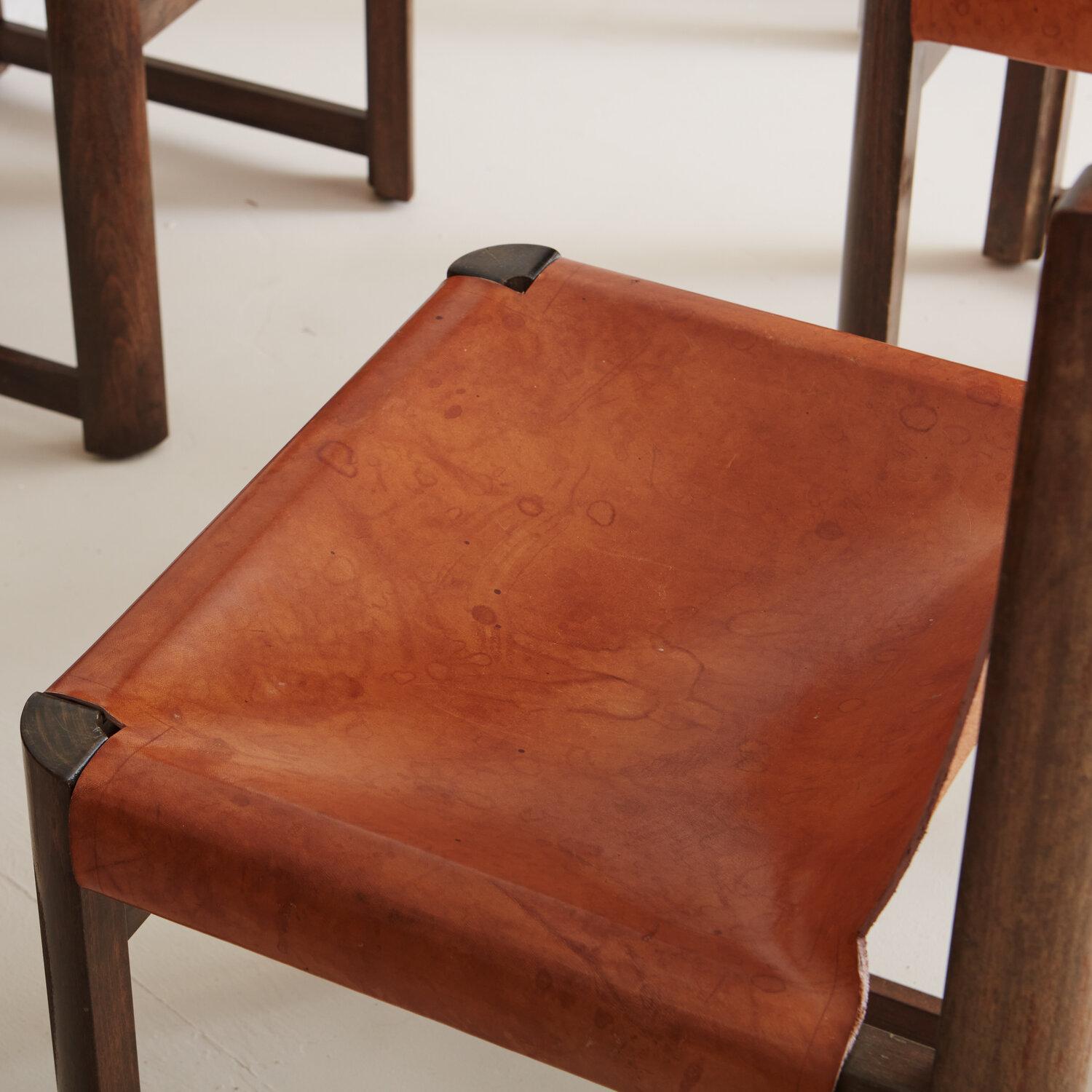 Set of 7 Saddle Leather Sling Back Dining Chairs by Jordi Vilanova 9