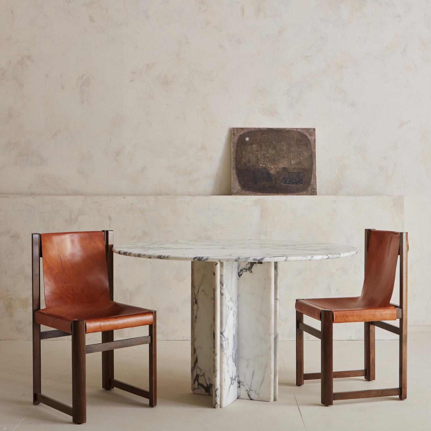 Set of 7 Saddle Leather Sling Back Dining Chairs by Jordi Vilanova 11