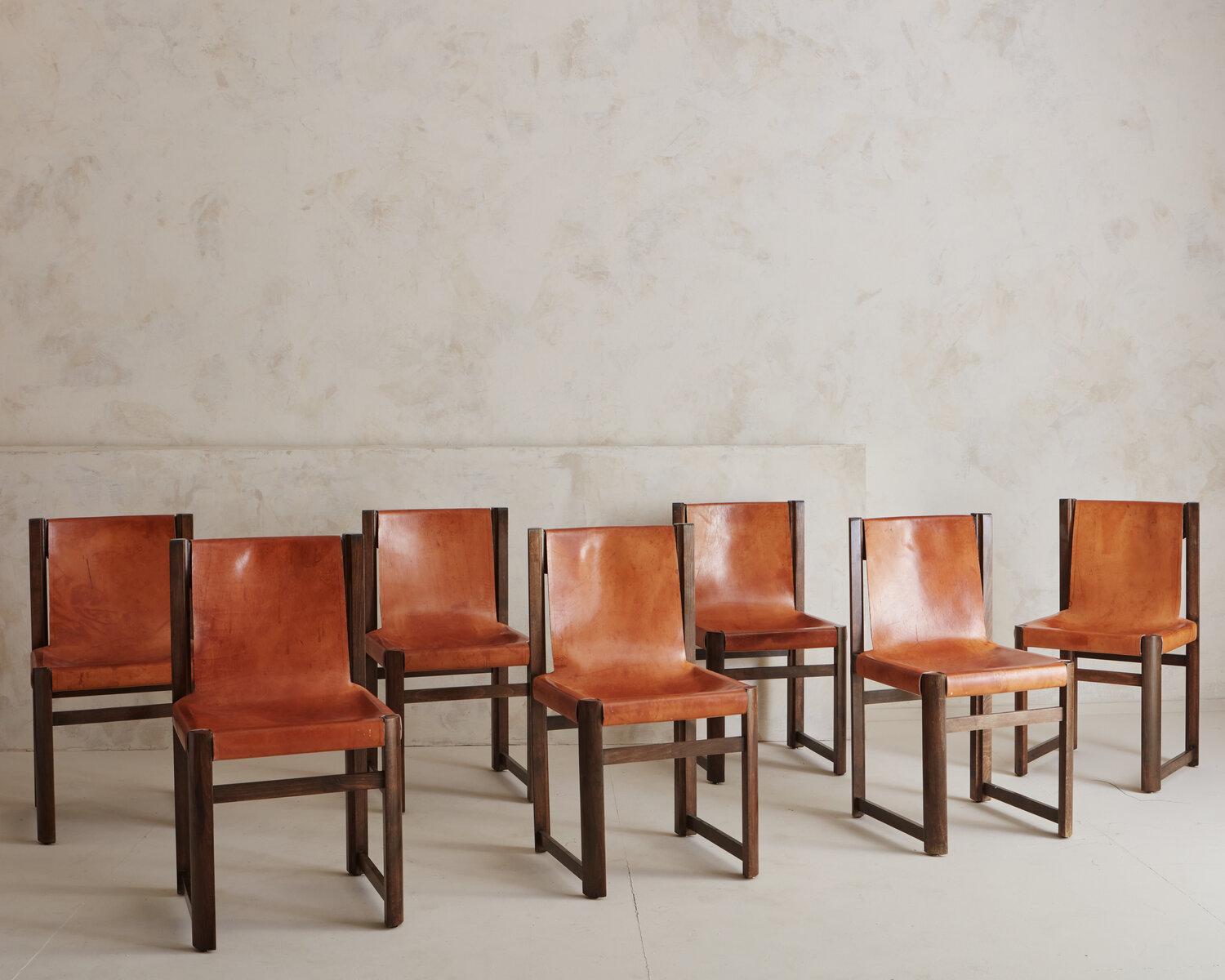 Set of 7 Saddle Leather Sling Back Dining Chairs by Jordi Vilanova 12