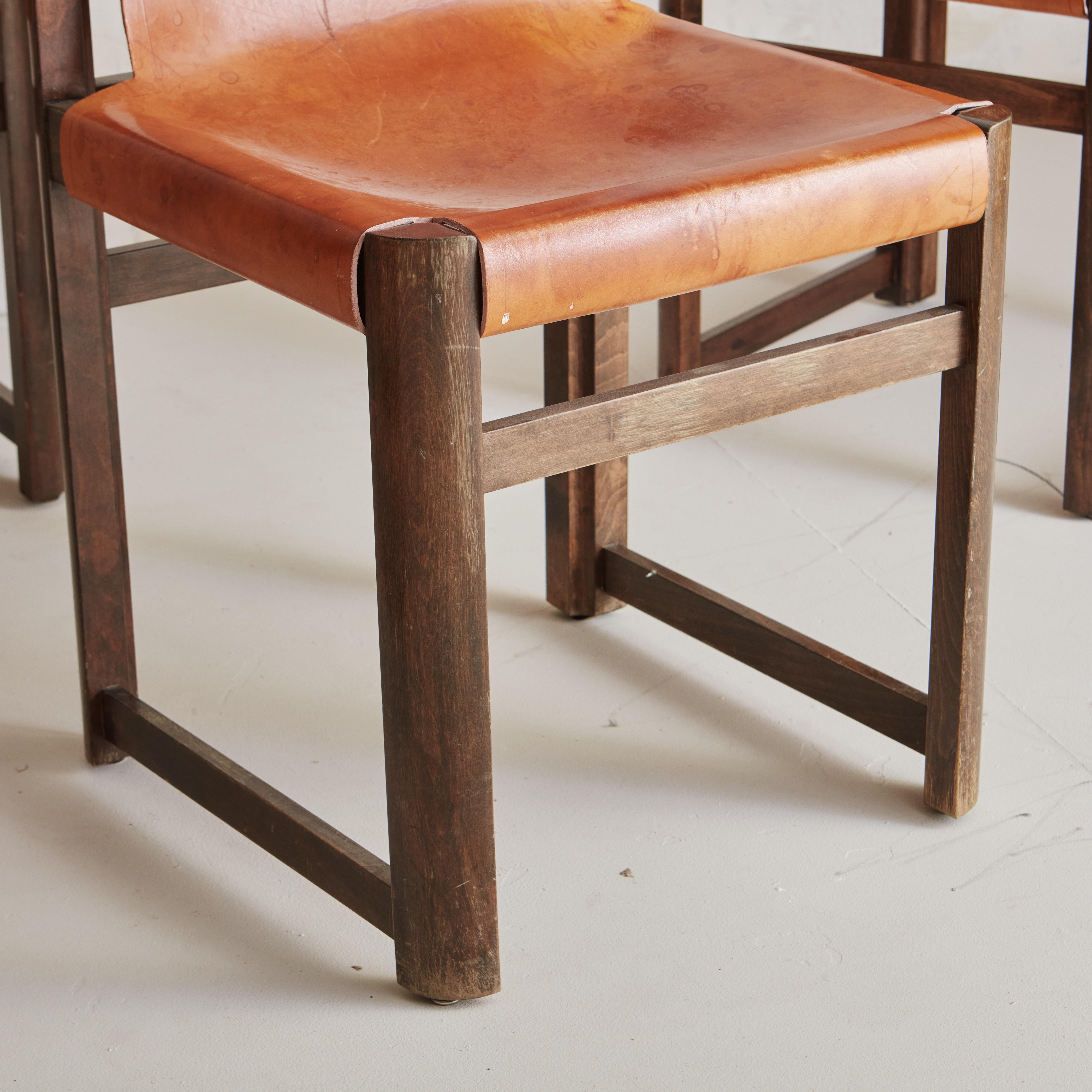 Set of 7 Saddle Leather Sling Back Dining Chairs by Jordi Vilanova 1