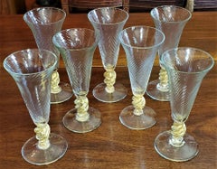 Set of 7 Salviati Venetian Gold Fleck Tall Champagne Flutes