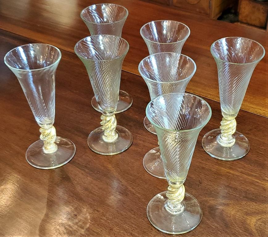 20th Century Set of 7 Salviati Venetian Gold Fleck Tall Champagne Flutes