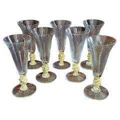 Vintage Set of 7 Salviati Venetian Gold Fleck Tall Champagne Flutes