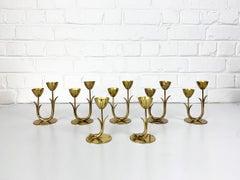 Set of 7 Scandinavian Candelabra in Brass, Gunnar Ander Ystad Metal Sweden 1950s