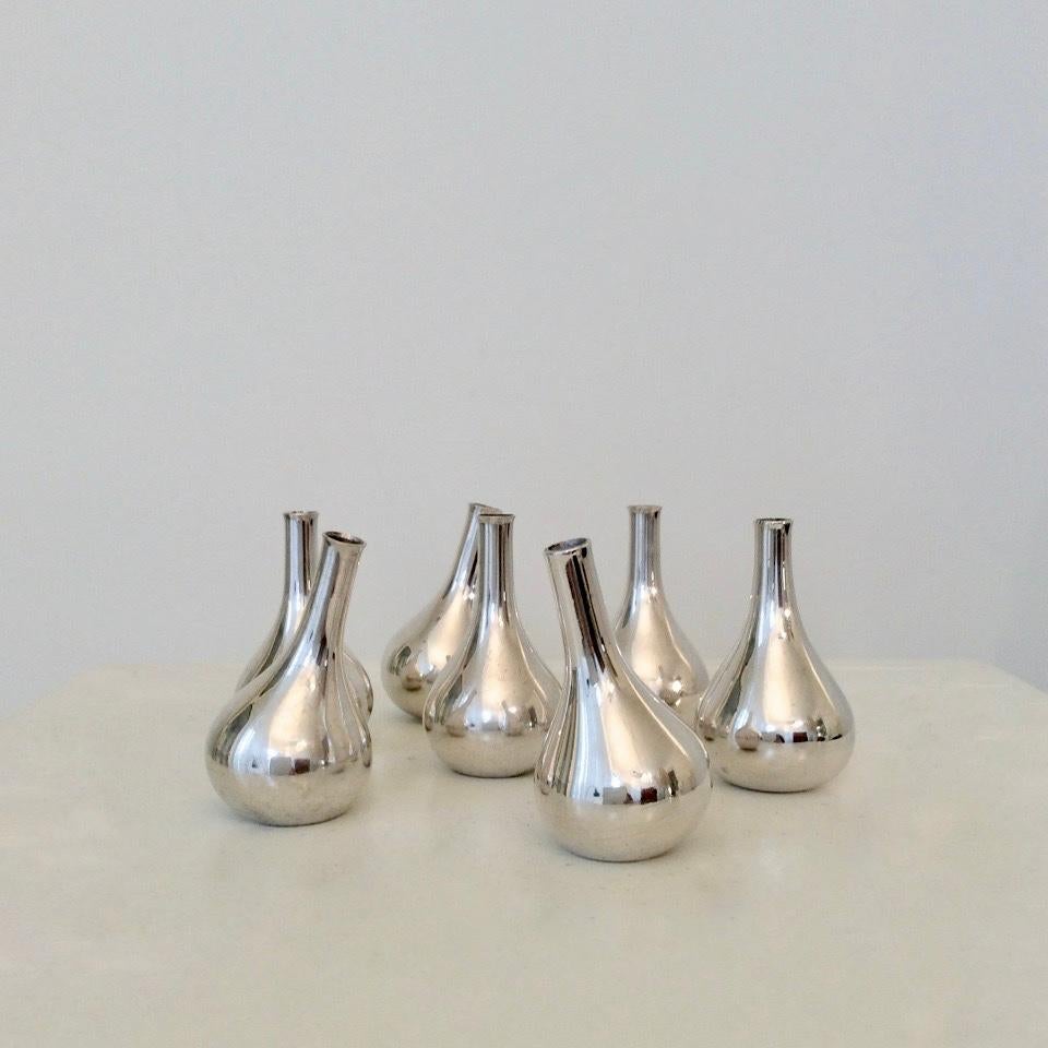 Silvered Set of 7 Silver Plated Tilting Candleholders, for Dansk, Denmark, circa 1960