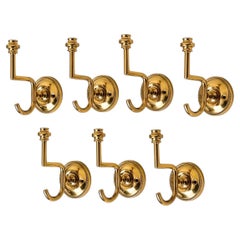 Set of 7 Solid Brass Wall Hooks – Hollywood Regency Style Coat Hooks, 1970s
