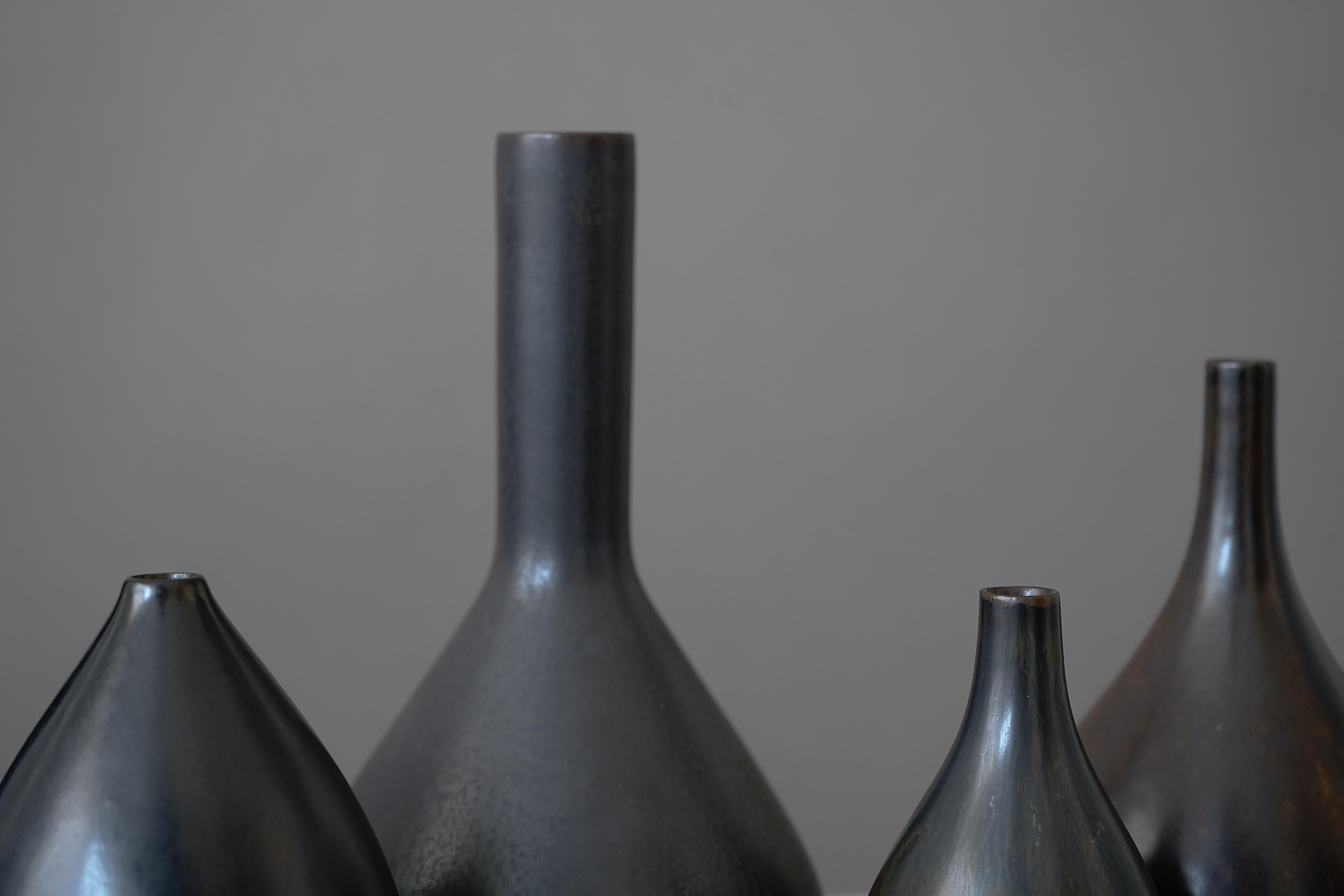 Set of 7 Black Stoneware Vases by Carl-Harry Stalhane, Rorstrand, Sweden, 1950s For Sale 3