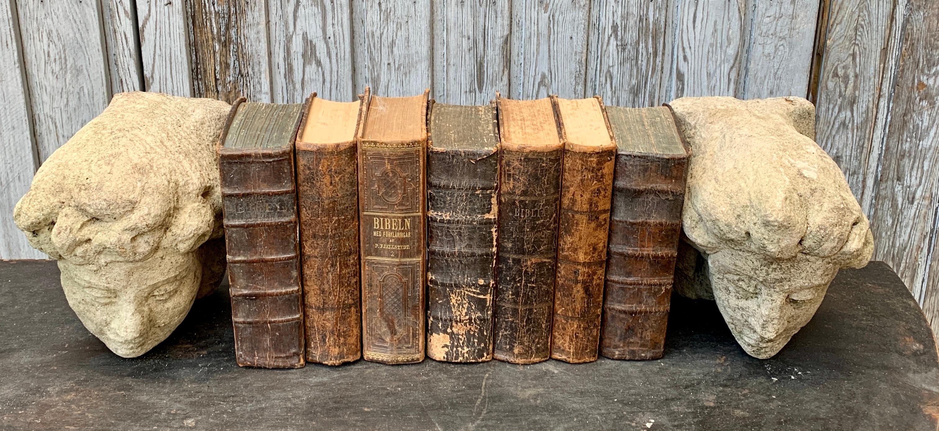 Hand-Crafted Set of 7 Swedish 19th Century Leather-Bound Bible Books