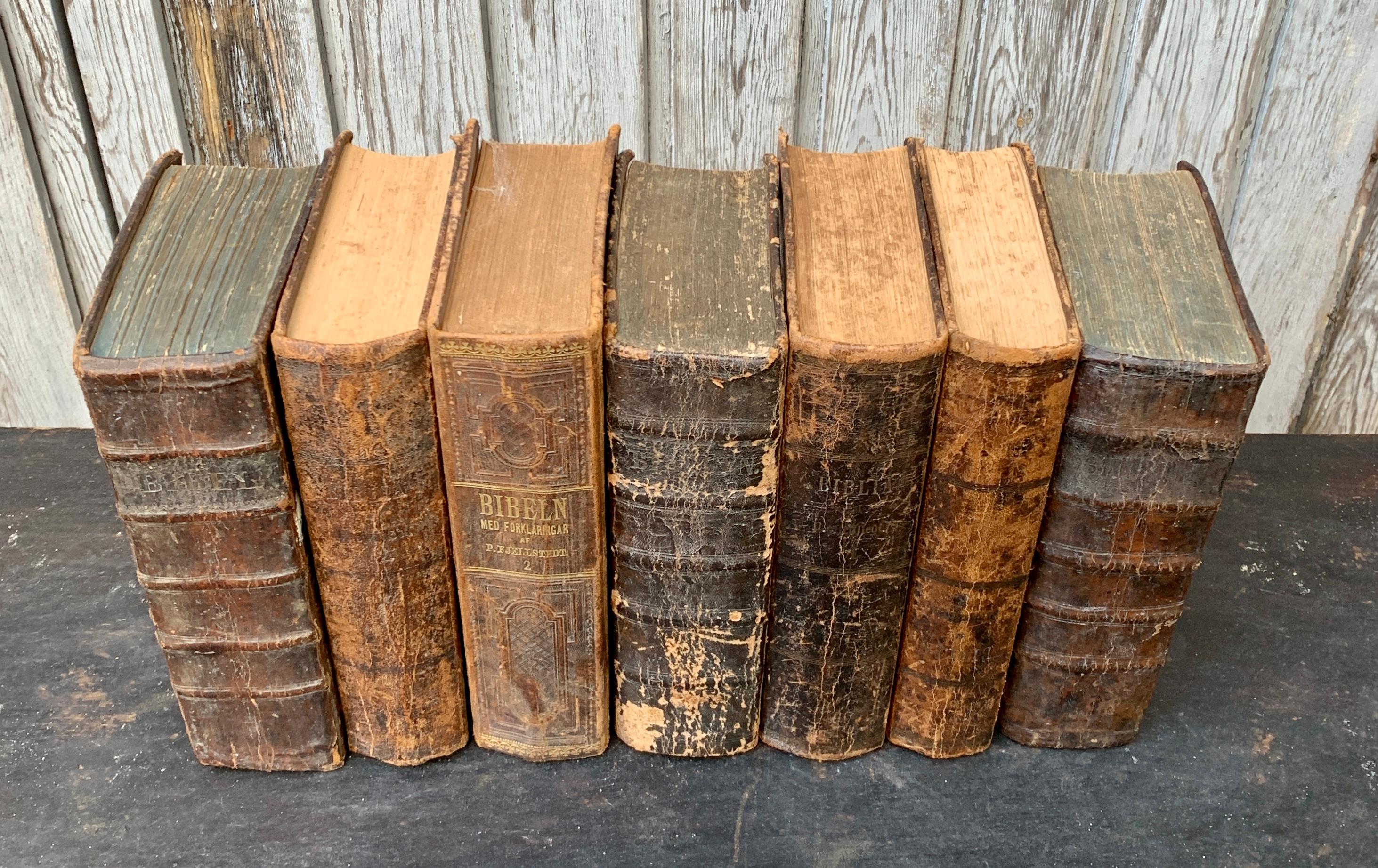 Set of 7 Swedish 19th Century Leather-Bound Bible Books 2