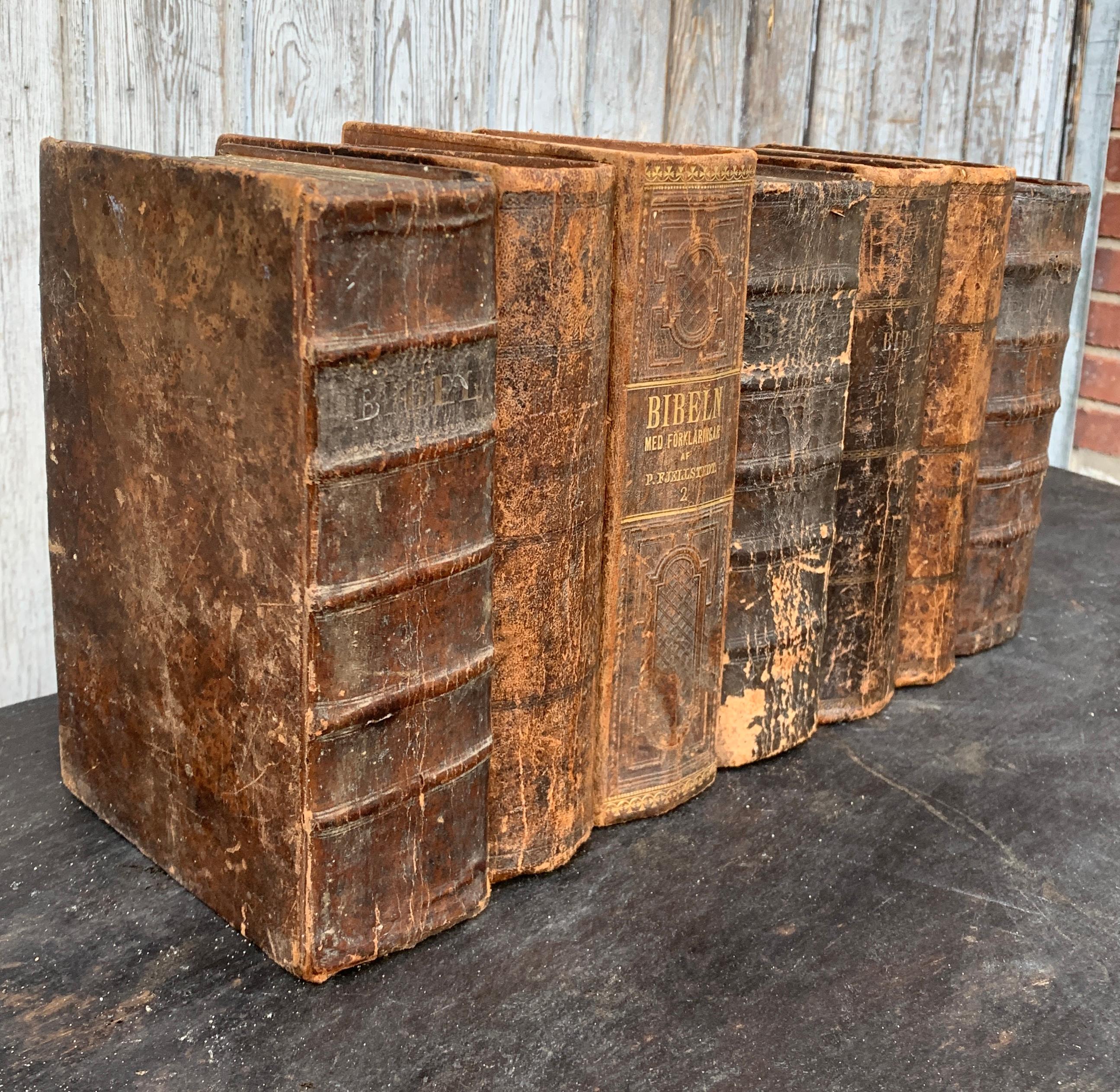 Set of 7 Swedish 19th Century Leather-Bound Bible Books 3