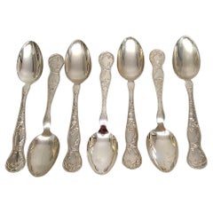 Vintage Set of 7 Tiffany & Co American Garden Sterling Silver Dessert/Oval Soup Spoons