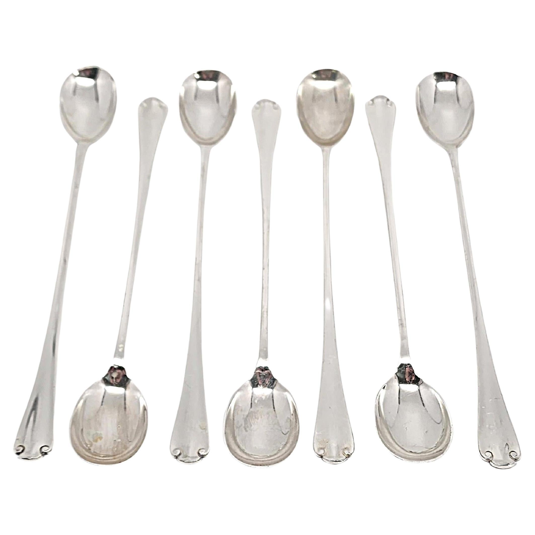 Set of 7 Tiffany & Co Flemish Sterling Silver Iced Tea Spoons 7 3/8" #15480 For Sale