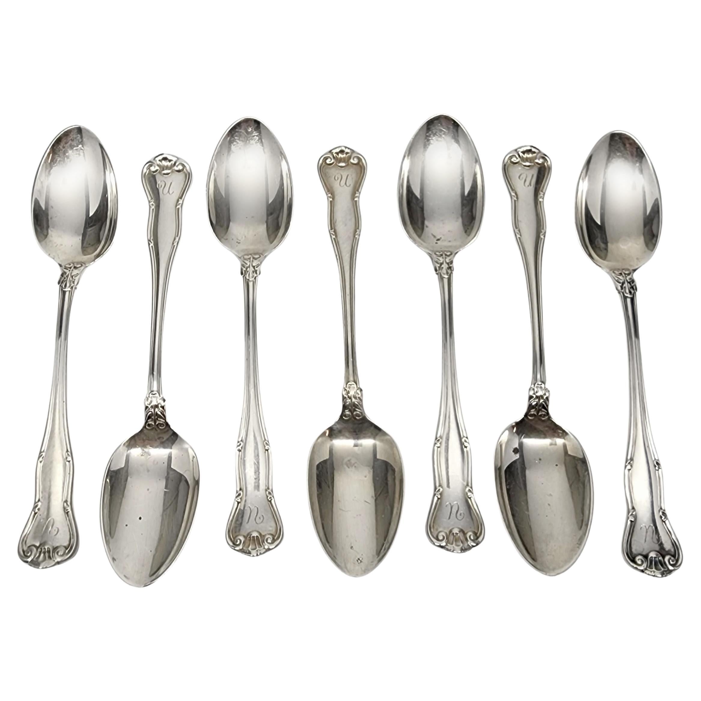 Set of 7 Tiffany & Co Provence Sterling Silver Teaspoons 6" w/mono #15392 For Sale