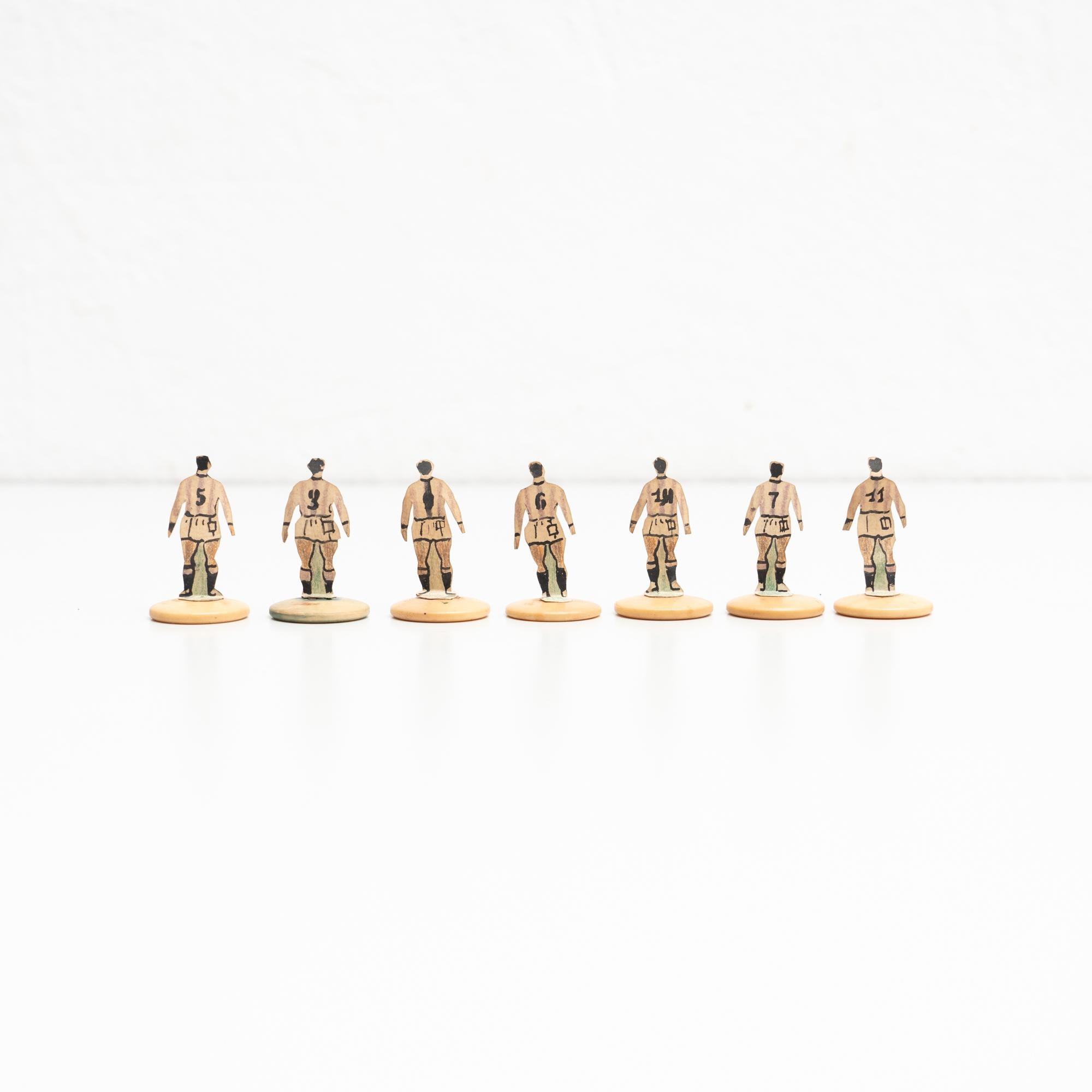 Mid-Century Modern Set of 7 Traditional Antique Button Soccer Game Figures, circa 1950 For Sale