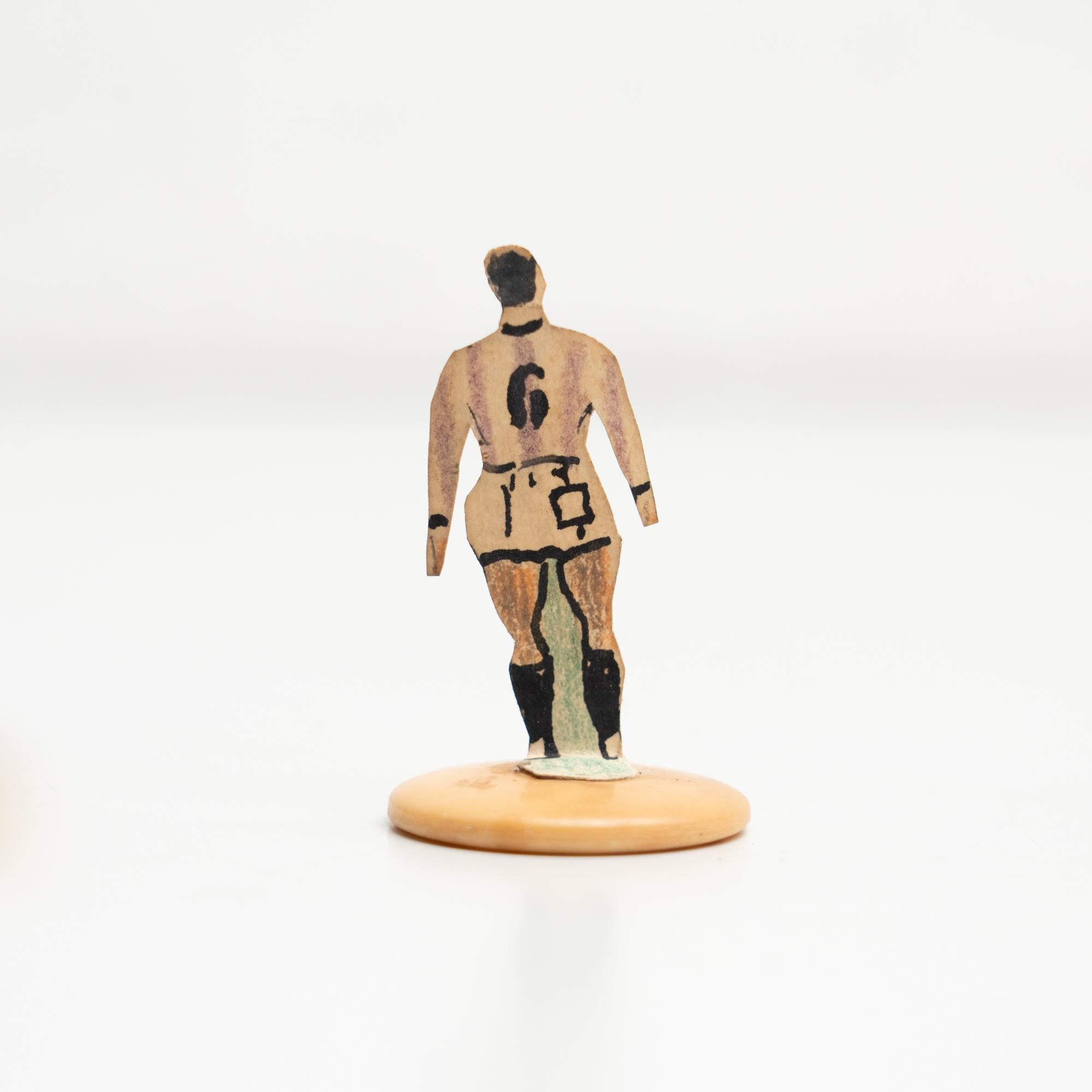 Paper Set of 7 Traditional Antique Button Soccer Game Figures, circa 1950 For Sale