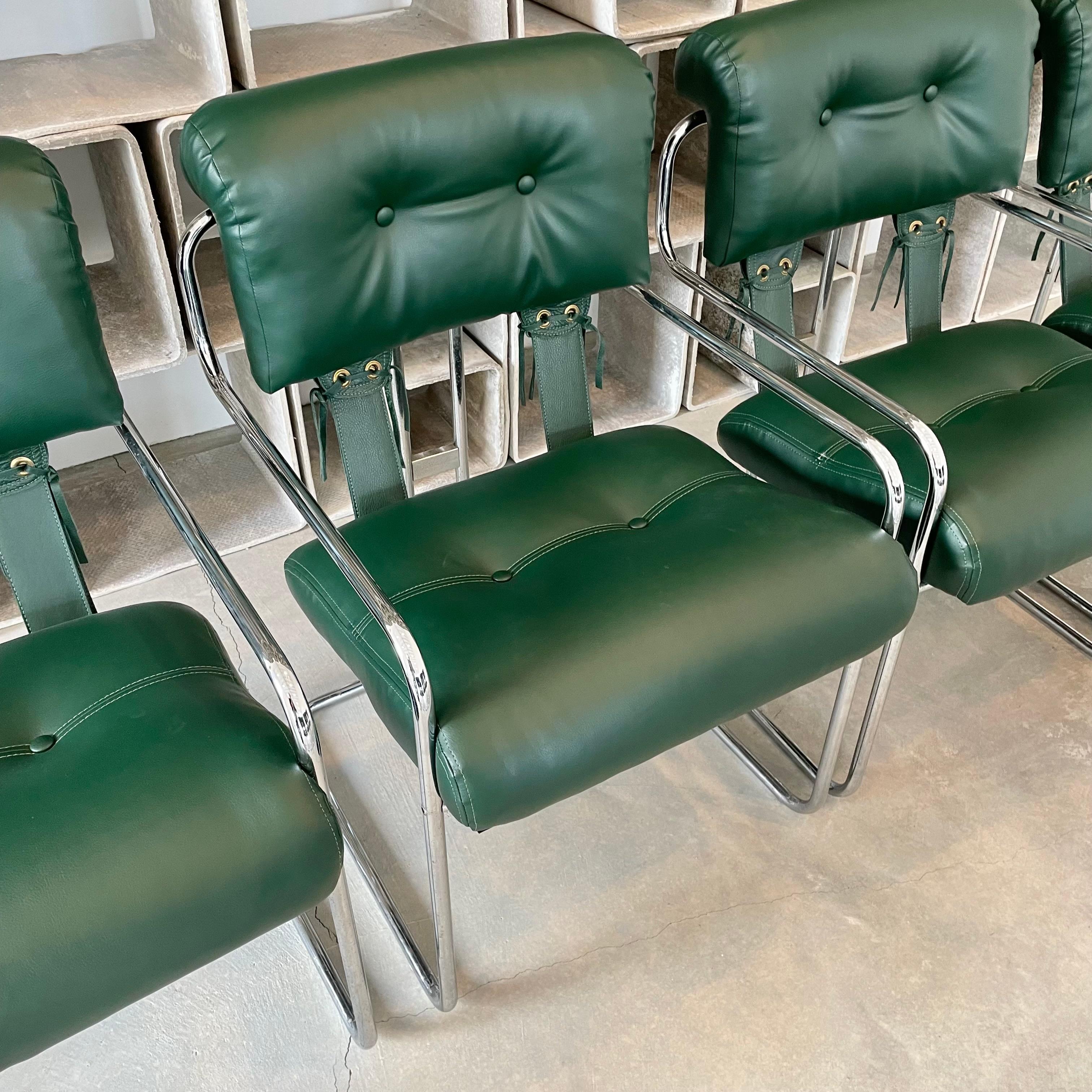 Chrome Set of 7 'Tucroma' Chairs in Green by Guido Faleschini, 1970s Italy