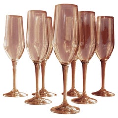 Set of 7 Vintage Champagne Glasses, Clear Glass with Stem and Flute, 1990s