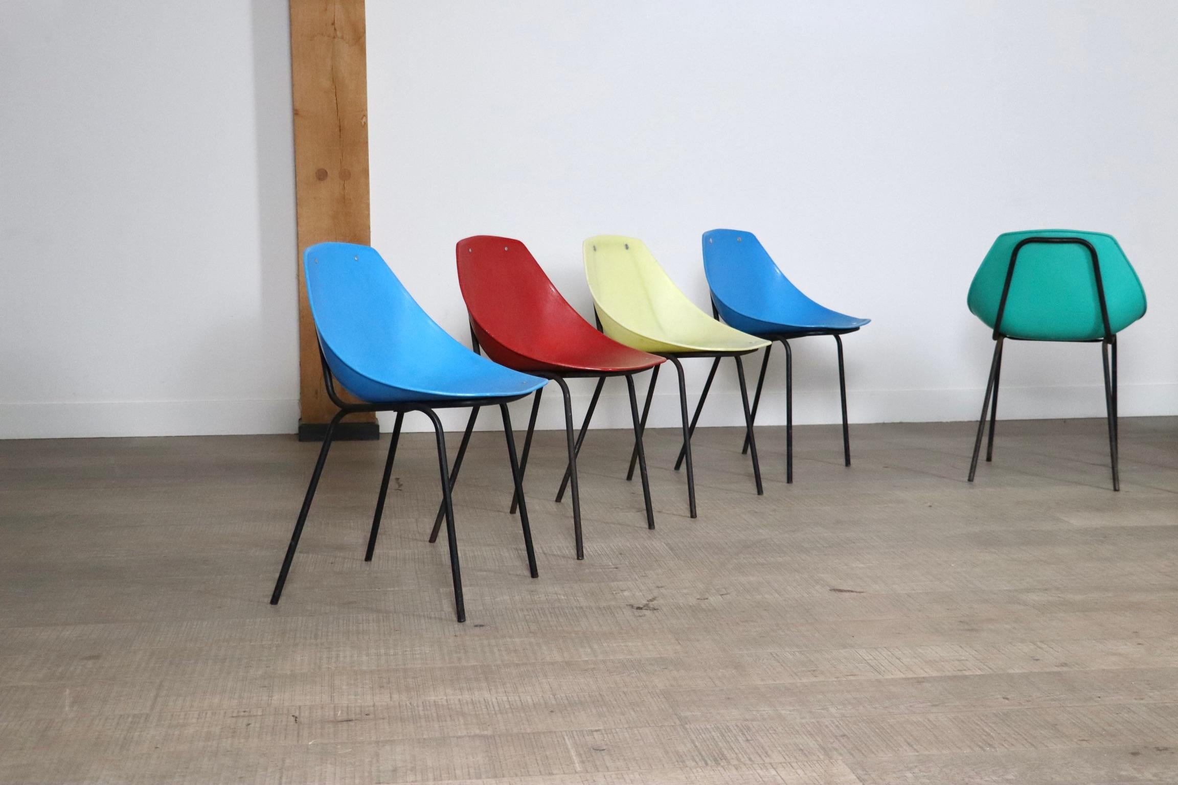 Set Of 7 Vintage Coquillage Chairs By Pierre Guariche For Meurop, 1960s For Sale 5